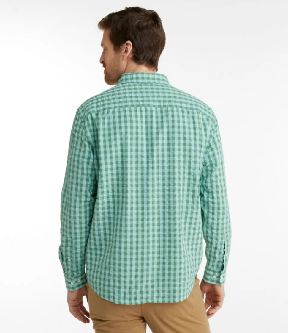 Clearance L.L.Bean "Men's Organic Cotton Seersucker Shirt, Long-Sleeve, Traditional Fit, Plaid"