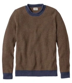 Outlet L.L.Bean "Men's Organic Cotton Waffle Sweater, Rollneck Crew, Stripe" Navy/GlazedGinger