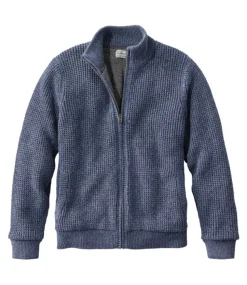 Best Sale L.L.Bean "Men's Organic Cotton Waffle Sweater, Full Zip, Lined"