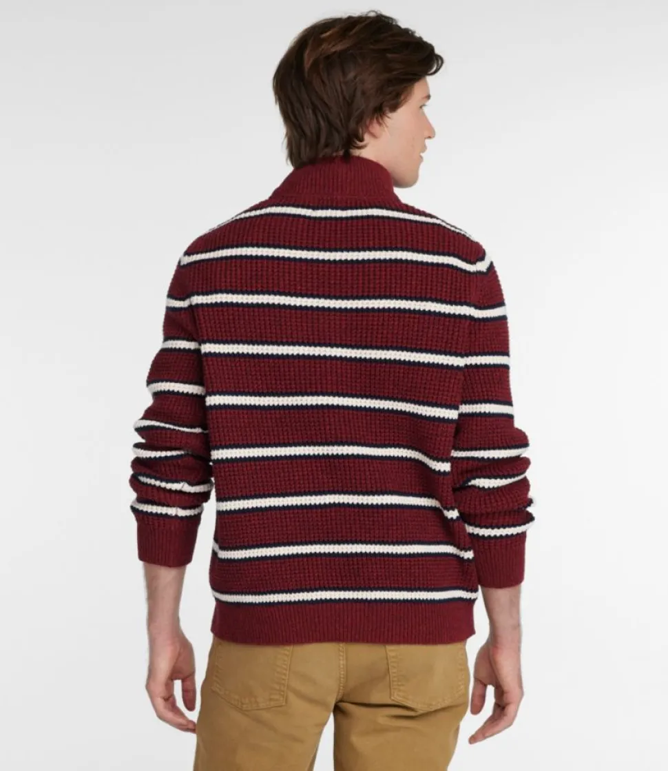 Cheap L.L.Bean "Men's Organic Cotton Waffle Sweater, Quarter Zip, Stripe"