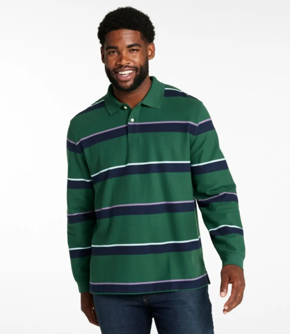 Flash Sale L.L.Bean "Men's Premium Double L® Polo, Long-Sleeve Without Pocket, Stripe" DeepGreen