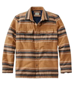 Clearance L.L.Bean "Men's PrimaLoft Lined Chamois Shirt Jac, Traditional Untucked Fit, Stripe" BarleyMulti