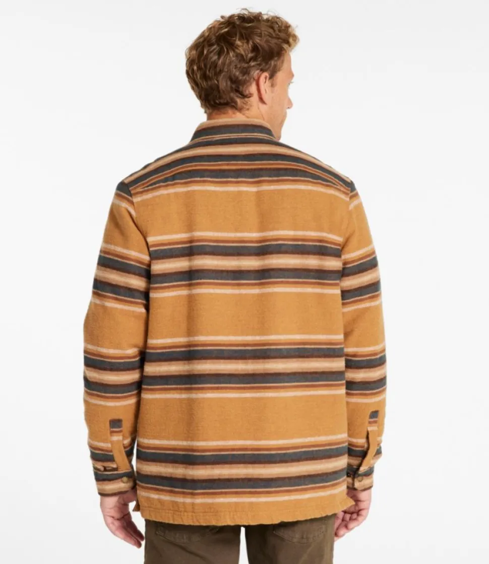 Clearance L.L.Bean "Men's PrimaLoft Lined Chamois Shirt Jac, Traditional Untucked Fit, Stripe" BarleyMulti