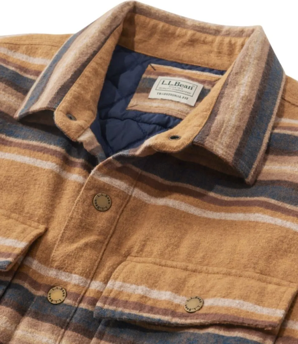 Clearance L.L.Bean "Men's PrimaLoft Lined Chamois Shirt Jac, Traditional Untucked Fit, Stripe" BarleyMulti
