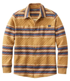 New L.L.Bean "Men's Quilted Sweatshirts, Snap Overshirt, Stripe" BarleyMulti
