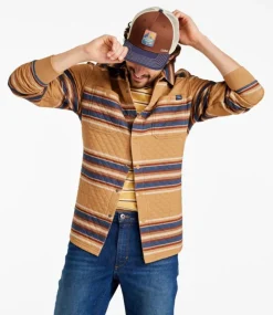 New L.L.Bean "Men's Quilted Sweatshirts, Snap Overshirt, Stripe" BarleyMulti