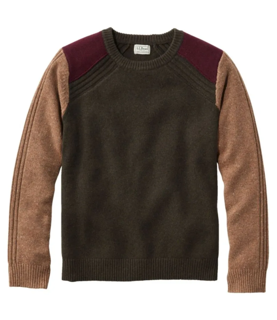 Hot L.L.Bean "Men's Rangeley Merino Sweater, Crewneck, Colorblock" Loden/TaupeHeather
