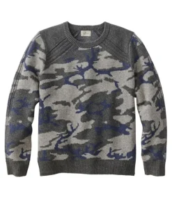 Clearance L.L.Bean "Men's Rangeley Merino Sweater, Crewneck, Pattern" CharcoalHeatherCamo