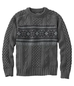 Discount L.L.Bean "Men's Signature Cotton Fisherman Sweater, Crewneck, Fair Isle" LightGrayHeatherFairIsle