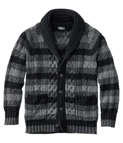 New L.L.Bean "Men's Signature Cotton Fisherman Sweater, Shawl-Collar Cardigan, Stripe" FadedBlackStripe