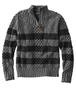 Cheap L.L.Bean "Men's Signature Cotton Fisherman Sweater, Quarter-Zip, Stripe" GrayHeather