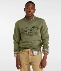 Flash Sale L.L.Bean "Men's Signature Rugged Crewneck Sweatshirt, Print" DustyOlive/Dogs