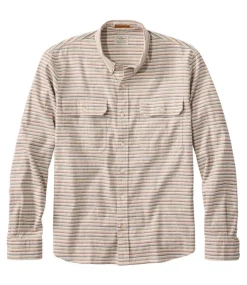 Fashion L.L.Bean "Men's Stonecoast Hemp Shirt, Long-Sleeve, Slightly Fitted Untucked Fit, Stripe" SilverBirch