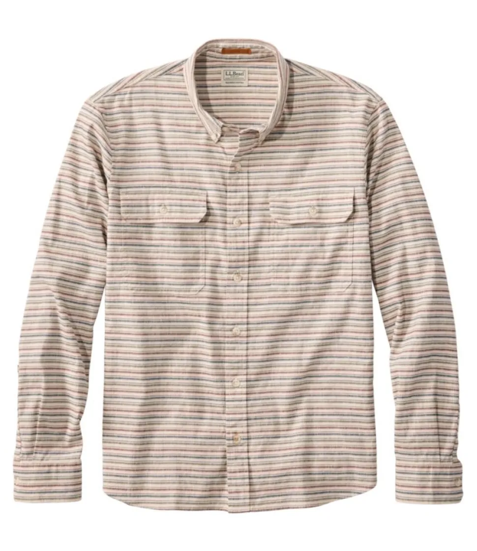 Fashion L.L.Bean "Men's Stonecoast Hemp Shirt, Long-Sleeve, Slightly Fitted Untucked Fit, Stripe" SilverBirch
