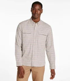 Fashion L.L.Bean "Men's Stonecoast Hemp Shirt, Long-Sleeve, Slightly Fitted Untucked Fit, Stripe" SilverBirch