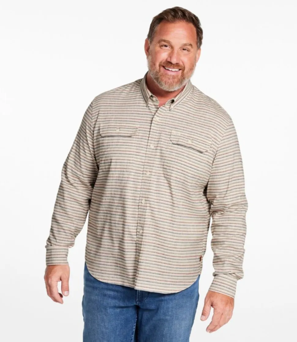 Fashion L.L.Bean "Men's Stonecoast Hemp Shirt, Long-Sleeve, Slightly Fitted Untucked Fit, Stripe" SilverBirch
