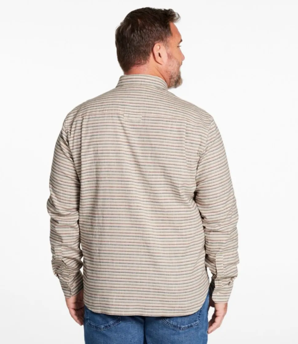 Fashion L.L.Bean "Men's Stonecoast Hemp Shirt, Long-Sleeve, Slightly Fitted Untucked Fit, Stripe" SilverBirch