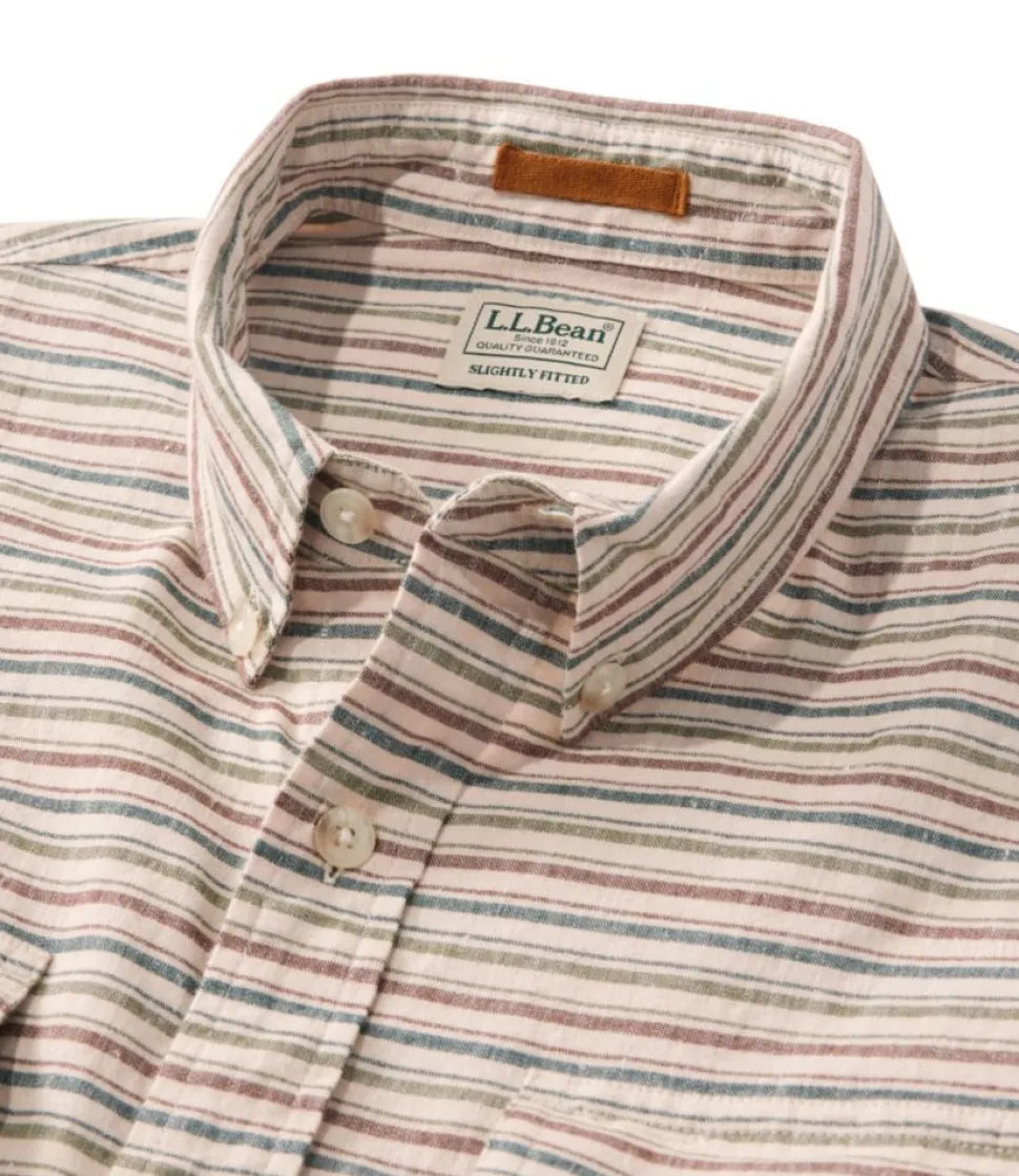 Fashion L.L.Bean "Men's Stonecoast Hemp Shirt, Long-Sleeve, Slightly Fitted Untucked Fit, Stripe" SilverBirch