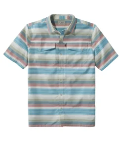 Outlet L.L.Bean "Men's SunSmart® Cool Weave Woven Shirt, Short-Sleeve Stripe" DeepAzureStripe