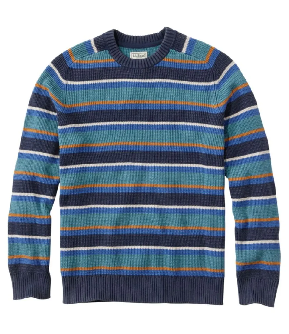 Fashion L.L.Bean "Men's Textured Washed Cotton Sweaters, Crewneck, Stripe" ClassicNavy