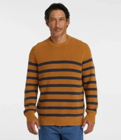 Fashion L.L.Bean "Men's Textured Washed Cotton Sweaters, Crewneck, Stripe" ClassicNavy
