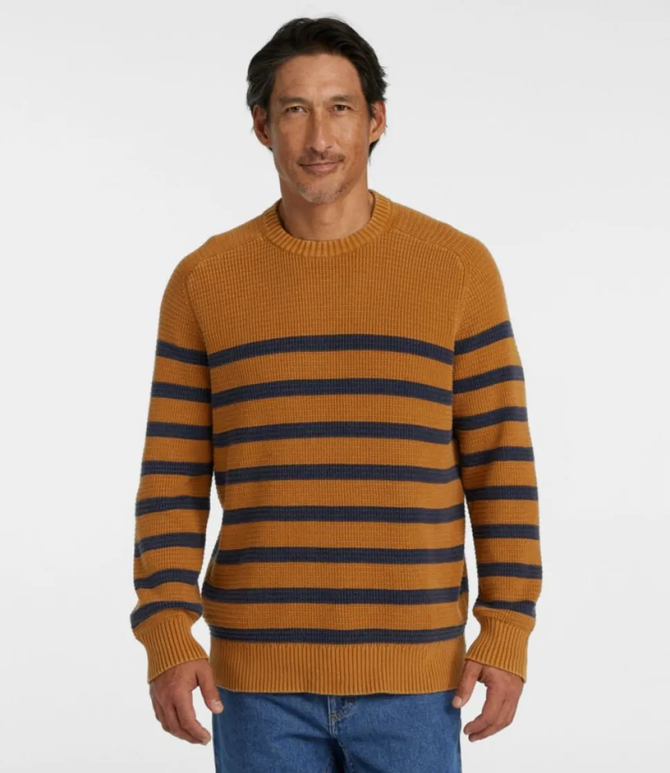 Fashion L.L.Bean "Men's Textured Washed Cotton Sweaters, Crewneck, Stripe" ClassicNavy