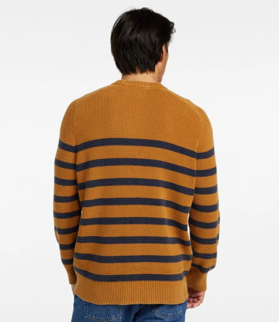 Fashion L.L.Bean "Men's Textured Washed Cotton Sweaters, Crewneck, Stripe" ClassicNavy