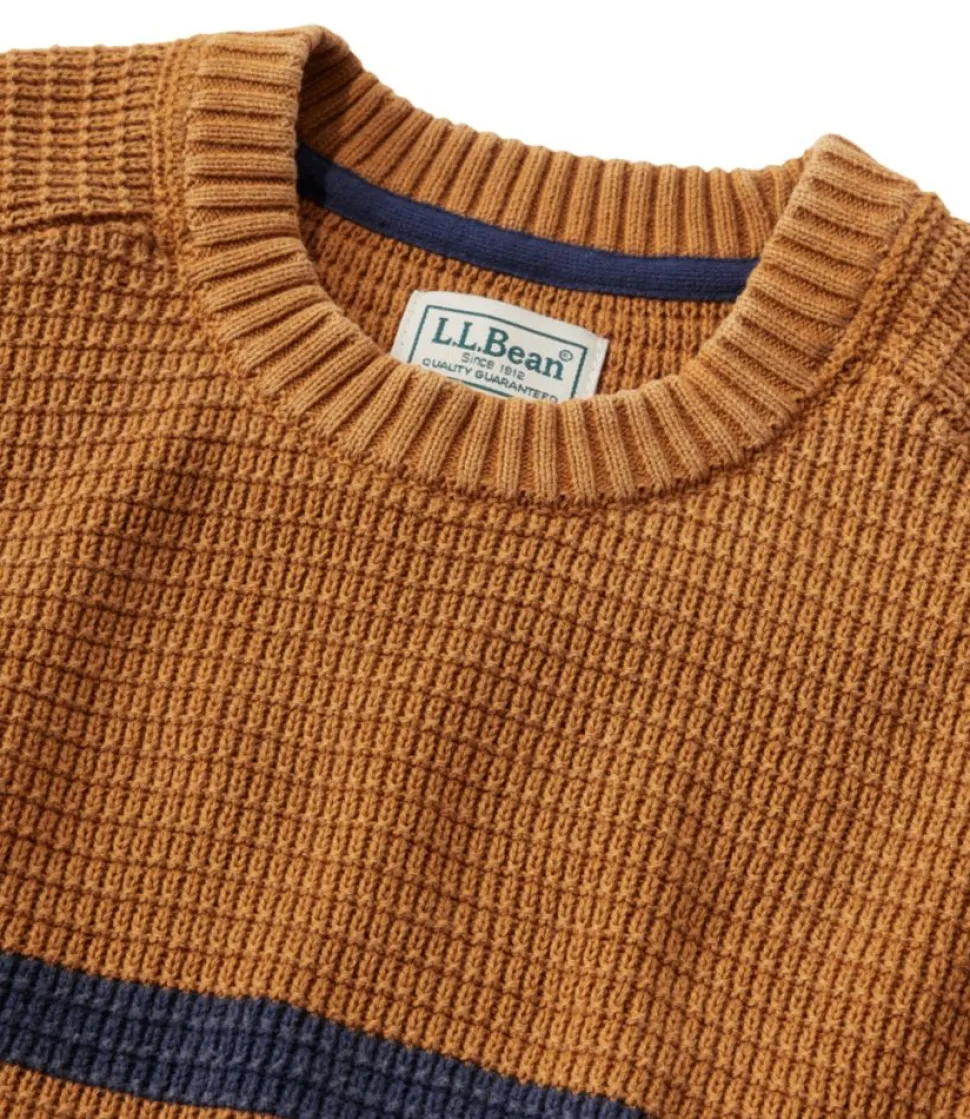 Fashion L.L.Bean "Men's Textured Washed Cotton Sweaters, Crewneck, Stripe" ClassicNavy