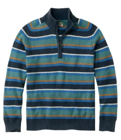 Fashion L.L.Bean "Men's Textured Washed Cotton Sweaters, Quarter Zip, Stripe" ClassicNavy