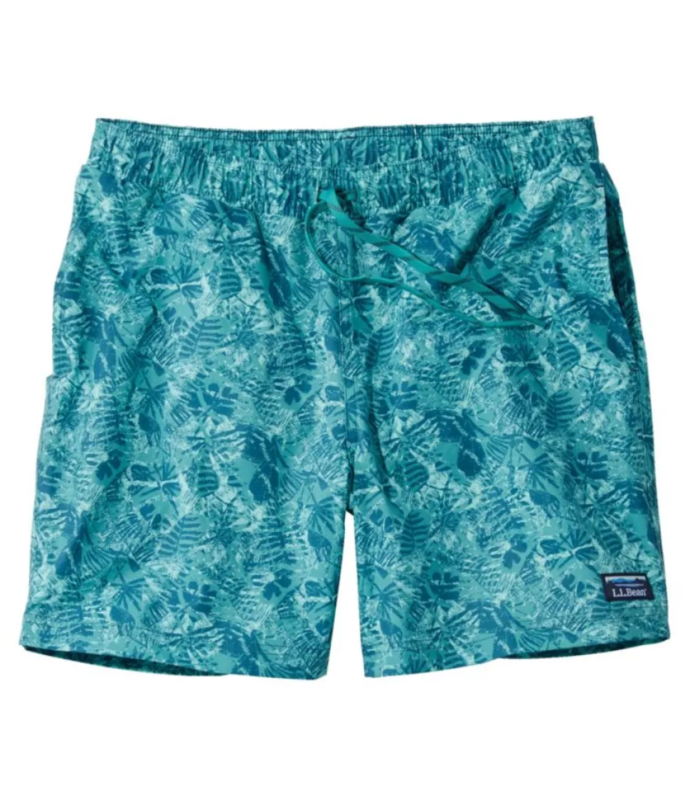Sale L.L.Bean "Men's Vacationland Stretch Swim Trunks, Print, 6"" DeepwaterBlueTropical