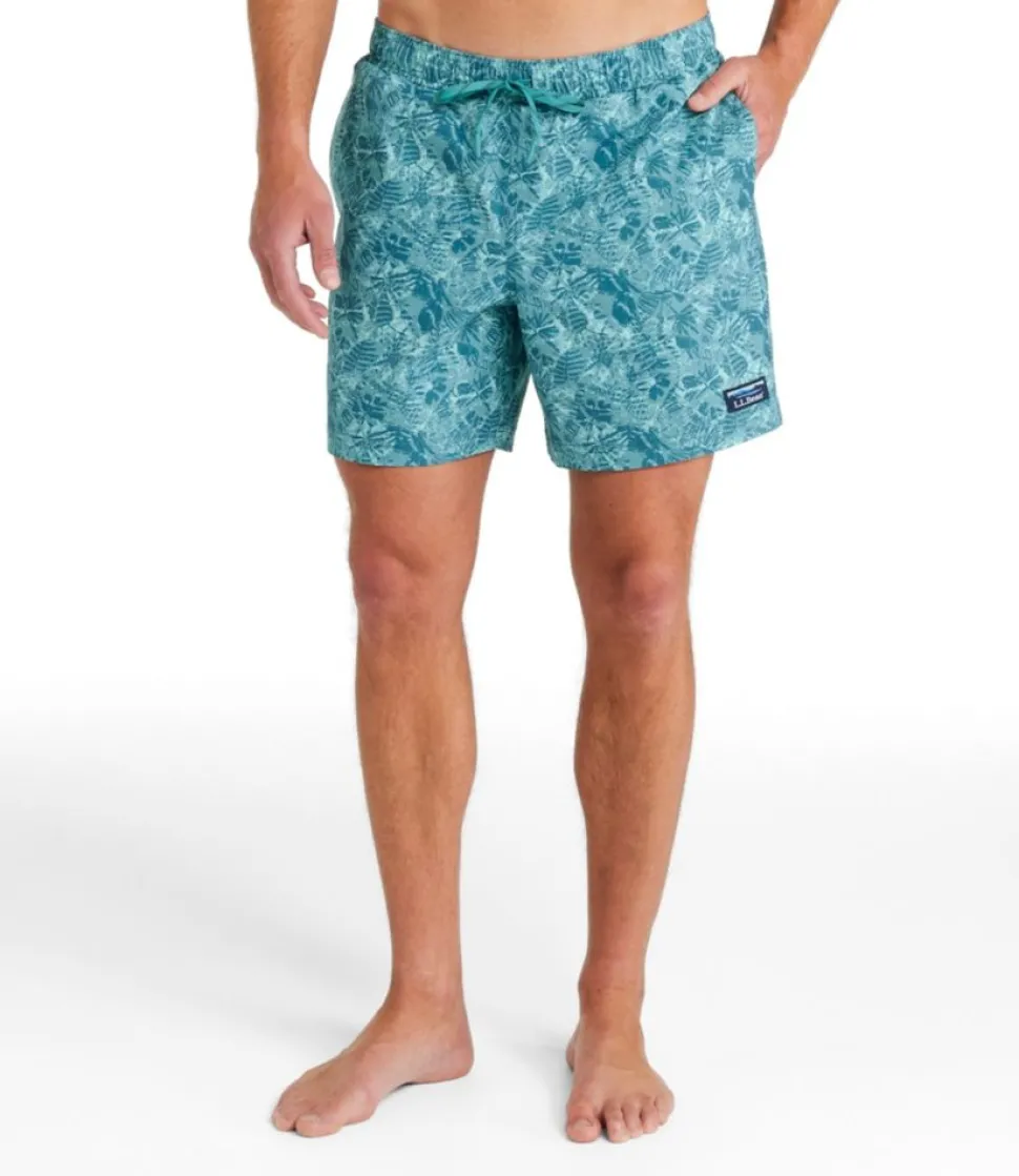 Sale L.L.Bean "Men's Vacationland Stretch Swim Trunks, Print, 6"" DeepwaterBlueTropical