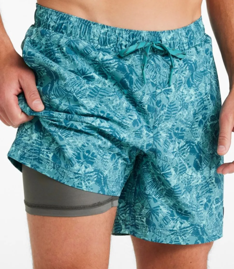 Sale L.L.Bean "Men's Vacationland Stretch Swim Trunks, Print, 6"" DeepwaterBlueTropical