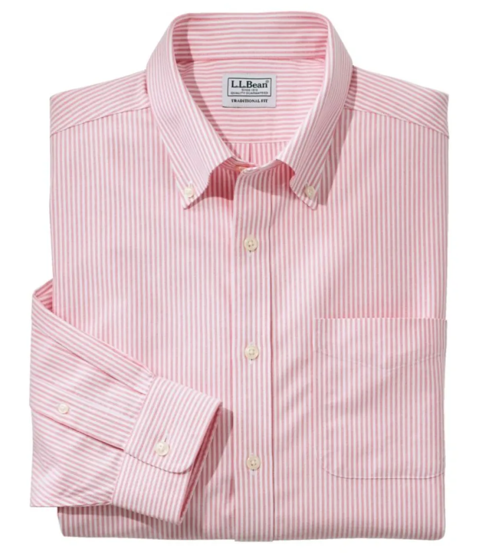 Fashion L.L.Bean "Men's Wrinkle-Free Classic Oxford Cloth Shirt, Traditional Fit University Stripe"