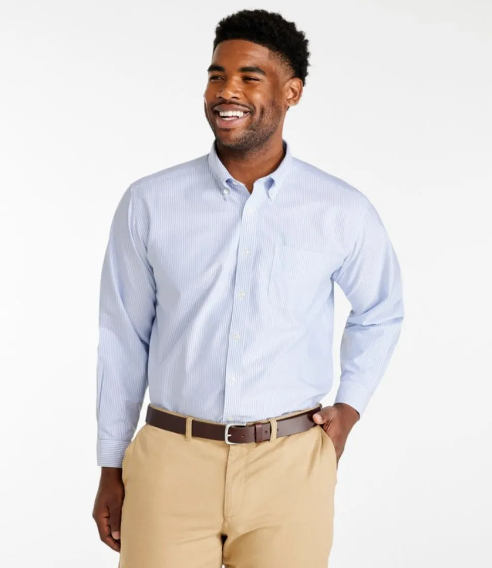 Fashion L.L.Bean "Men's Wrinkle-Free Classic Oxford Cloth Shirt, Traditional Fit University Stripe"