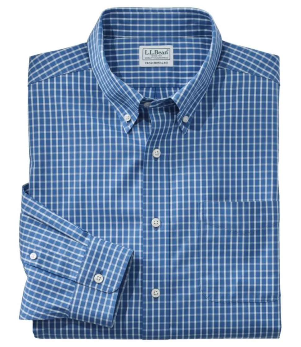 Best Sale L.L.Bean "Men's Wrinkle-Free Pinpoint Oxford Cloth Shirt, Traditional Fit Tattersall"