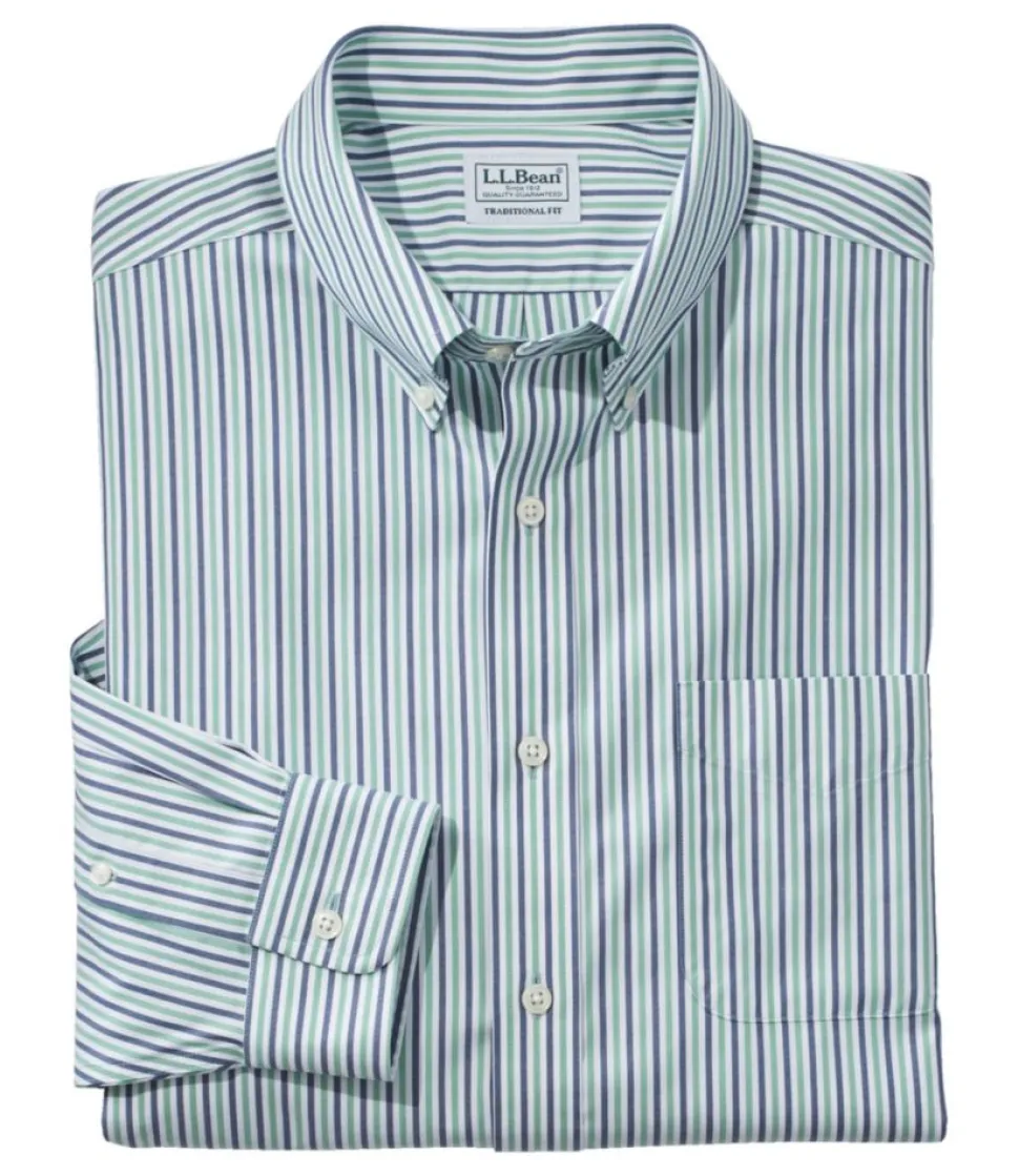 Outlet L.L.Bean "Men's Wrinkle-Free Pinpoint Oxford Cloth Shirt, Traditional Fit Stripe" LichenGreen