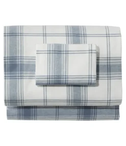 Clearance L.L.Bean "Organic Flannel Sheet Collection, Plaid" SlateBlue