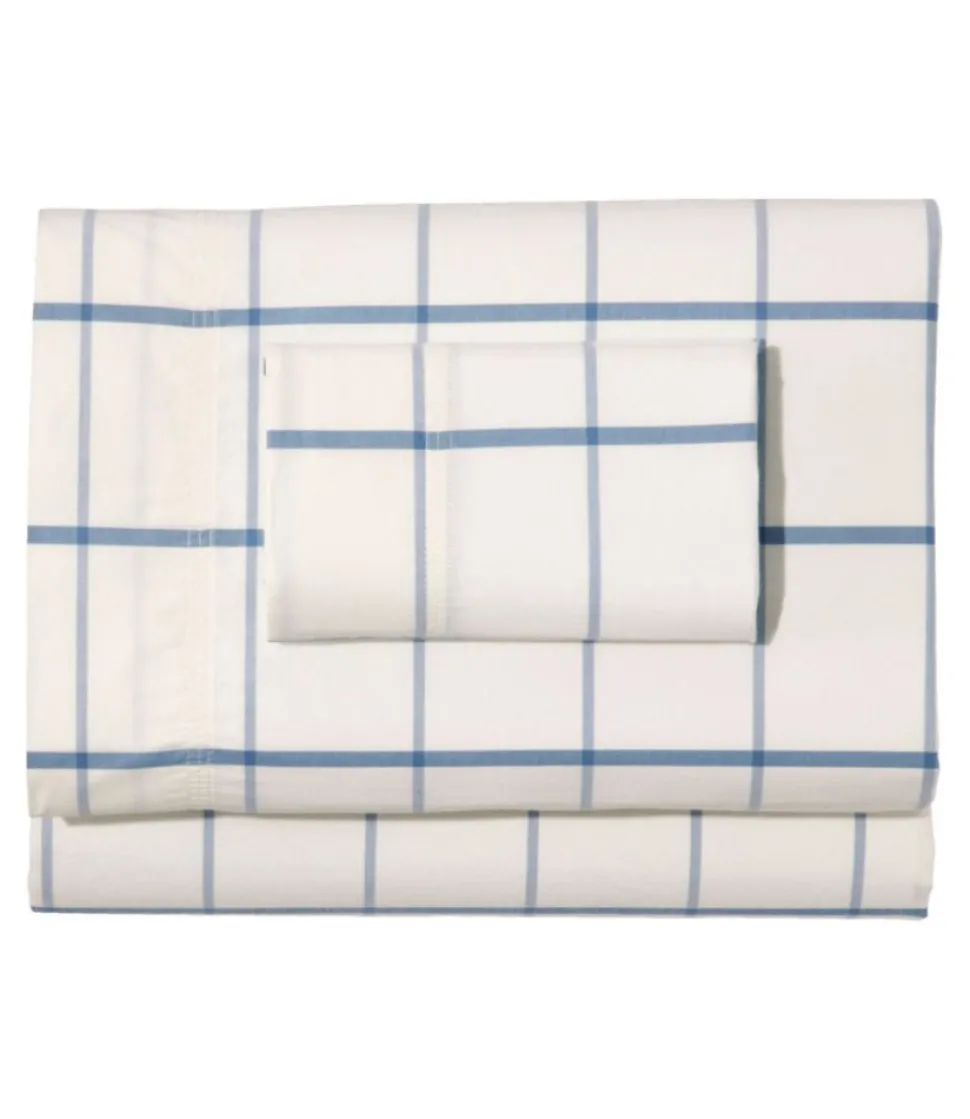Best Sale L.L.Bean "Peached Cotton Sheet Collection, Windowpane" SeaSaltWindowpane