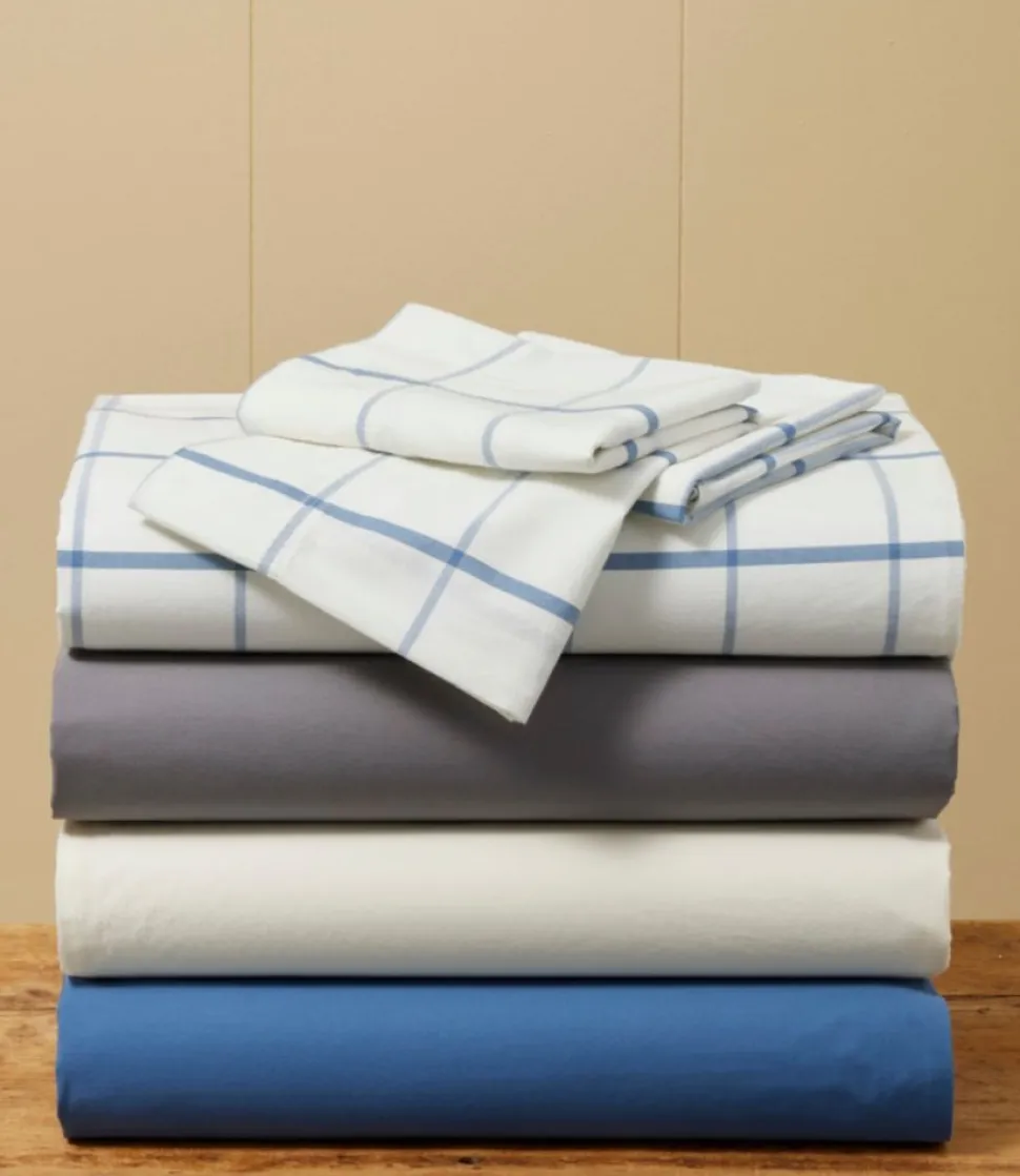 Best Sale L.L.Bean "Peached Cotton Sheet Collection, Windowpane" SeaSaltWindowpane