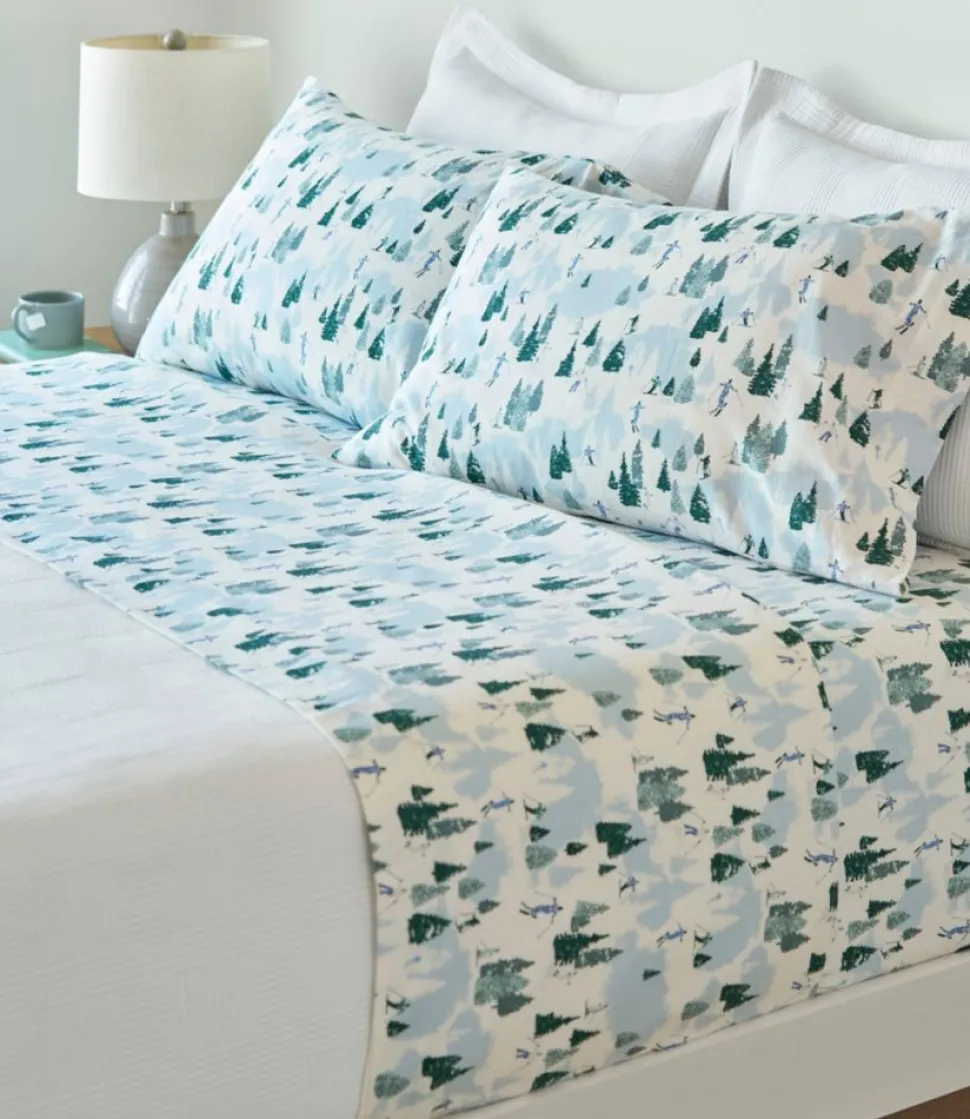 Fashion L.L.Bean "Skier Scenic Flannel Sheet Set Collection" SeaSalt
