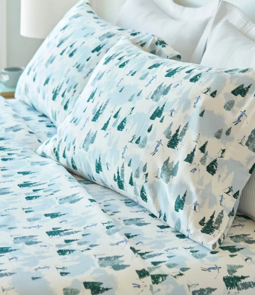 Fashion L.L.Bean "Skier Scenic Flannel Sheet Set Collection" SeaSalt