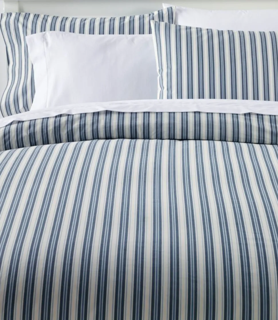 Cheap L.L.Bean "Sunwashed Percale Comforter Cover, Stripe" MarinerBlue