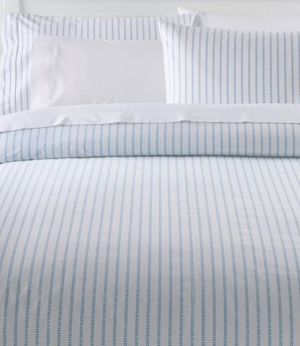 Discount L.L.Bean "Sunwashed Percale Comforter Cover, Stripe Leaf" PeakBlue