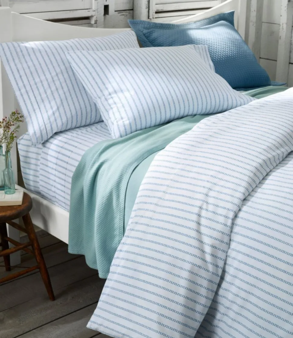 Discount L.L.Bean "Sunwashed Percale Comforter Cover, Stripe Leaf" PeakBlue