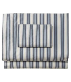 Online L.L.Bean "Sunwashed Percale Sheet Collection, Stripe" MarinerBlue