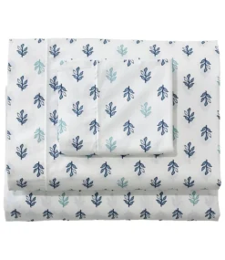 Online L.L.Bean "Sunwashed Percale Sheet Collection, Leaf Print" CharcoalBlue