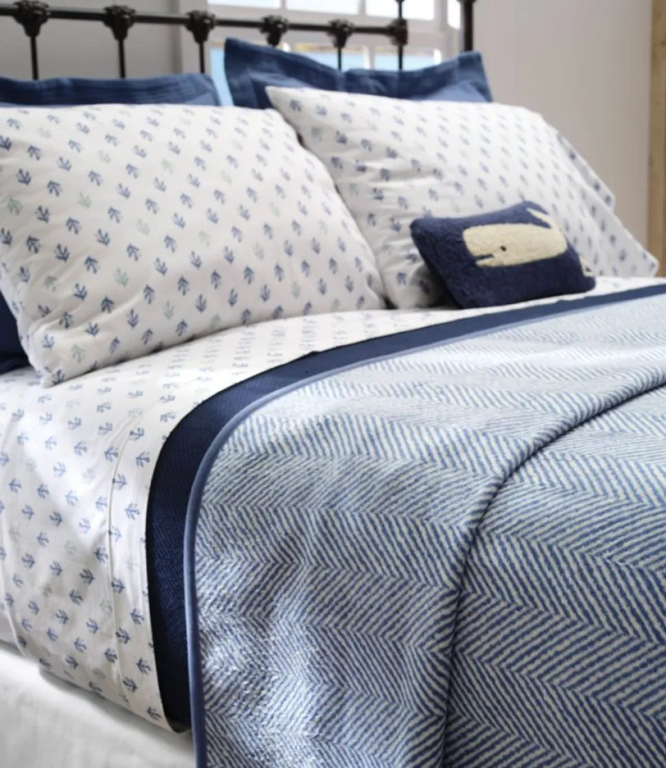 Online L.L.Bean "Sunwashed Percale Sheet Collection, Leaf Print" CharcoalBlue