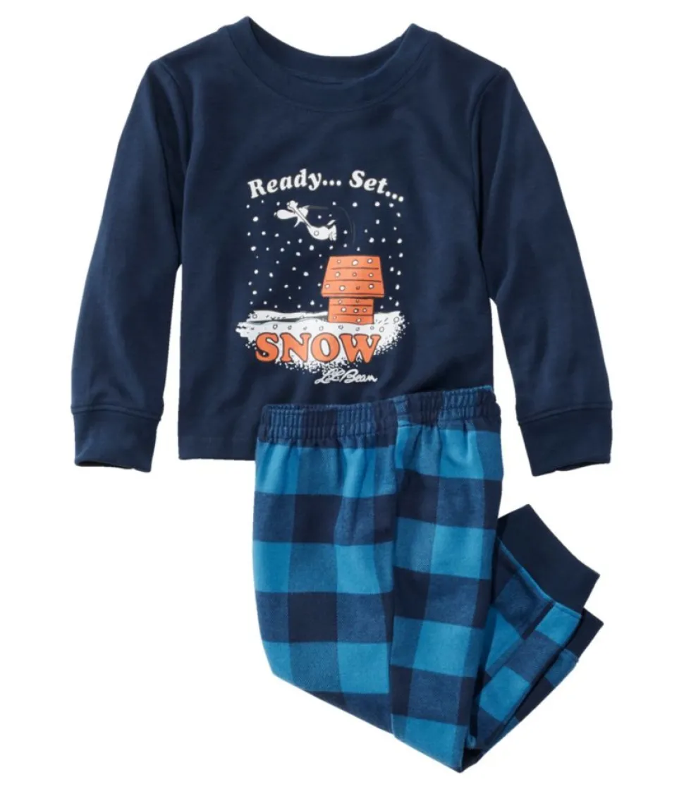 Best L.L.Bean "Toddlers' X Peanuts Flannel Pajamas" MarineBlueBuffalo