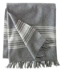 Hot L.L.Bean "Washable Wool Throw, Striped" DarkGrayHeather/Cream