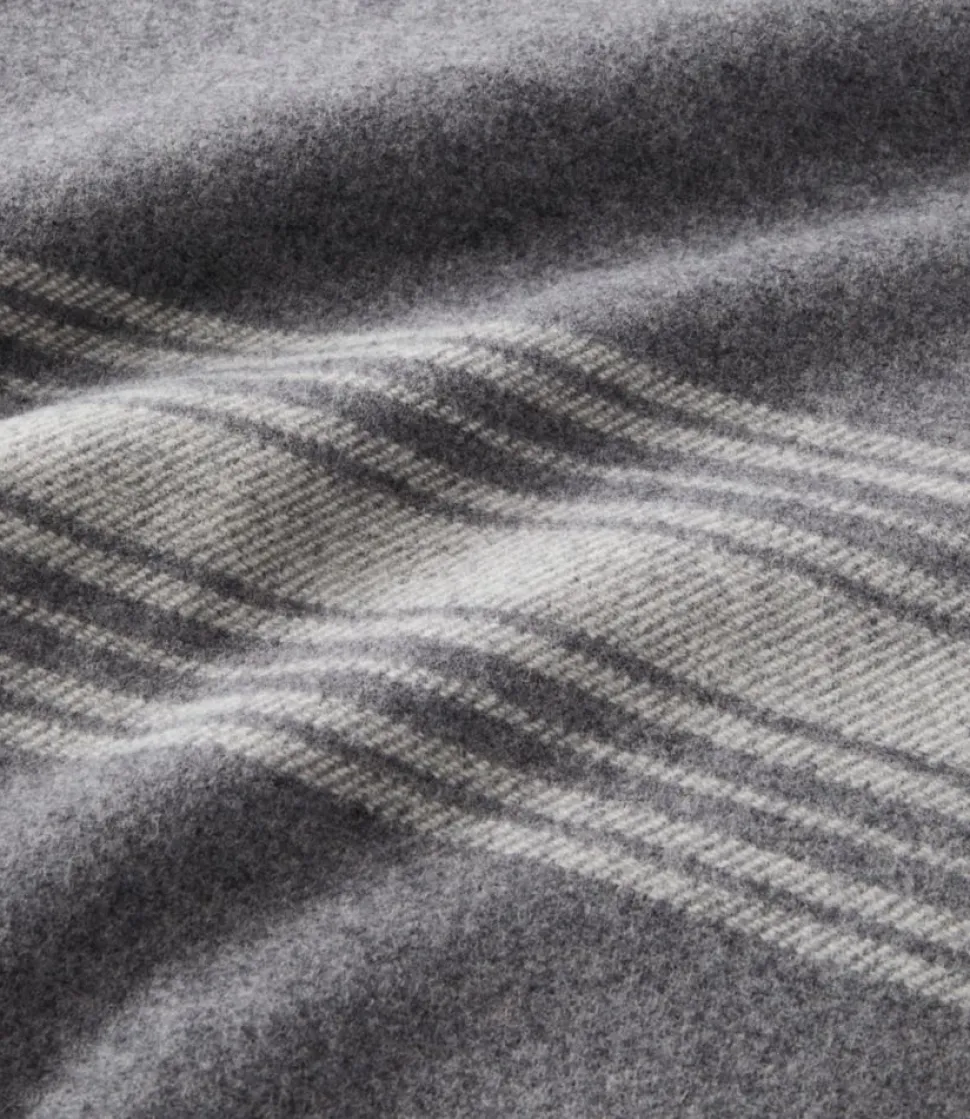 Hot L.L.Bean "Washable Wool Throw, Striped" DarkGrayHeather/Cream